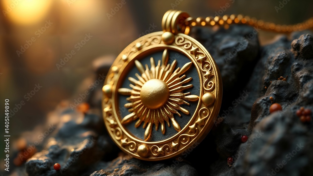 Golden Amulet with Celestial Symbols Golden Amulet with Celestial Symbols