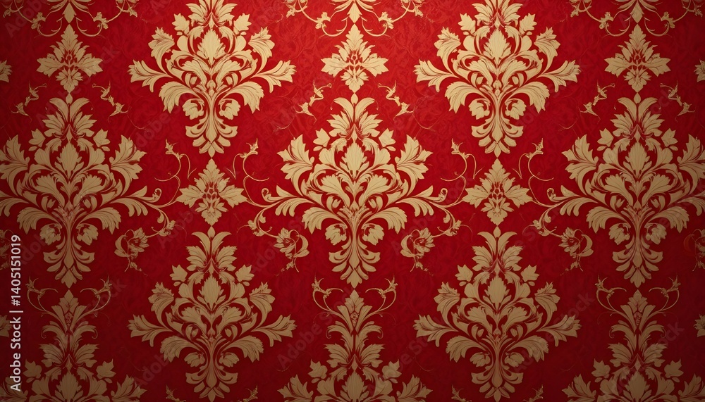 Red Damask Wallpaper with Golden Floral Patterns Intricate Design 4K Red Damask Wallpaper with Golden Floral Patterns Intricate Design 4K
