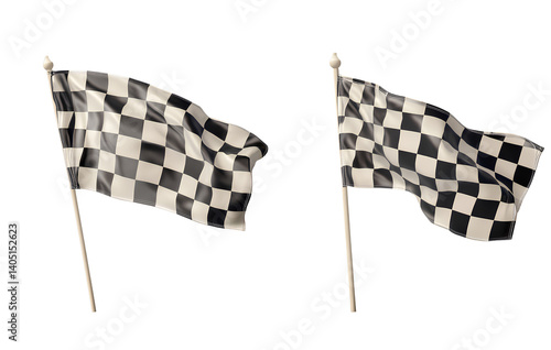 2 racing flags, a checkered flag icon set isolated on a transparent background 