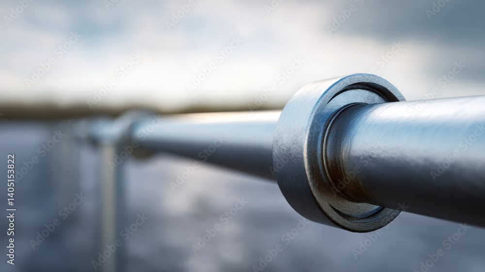 Metallic pipe joint in solar power facility, showcasing clean energy infrastructure Metallic pipe joint in solar power facility, showcasing clean energy infrastructure