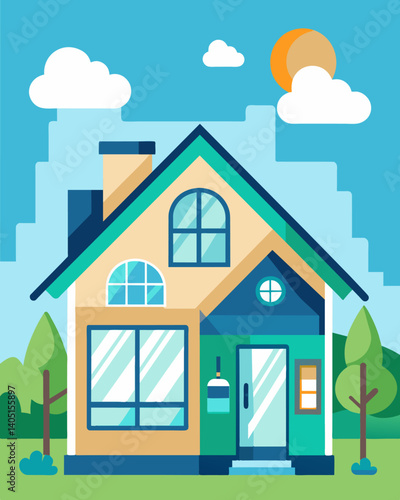 A suburban home with doublepaned windows proper insulation and smart thermostats for optimized energy efficiency.. Vector illustration