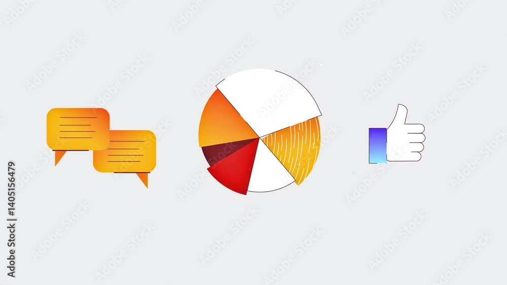  Feedback and engagement pie chart animation representing digital metrics and social response
