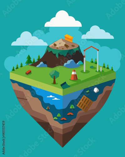 The layers of a landfill seen in crosssection revealing a haunting record of humanitys disregard for the planet.. Vector illustration