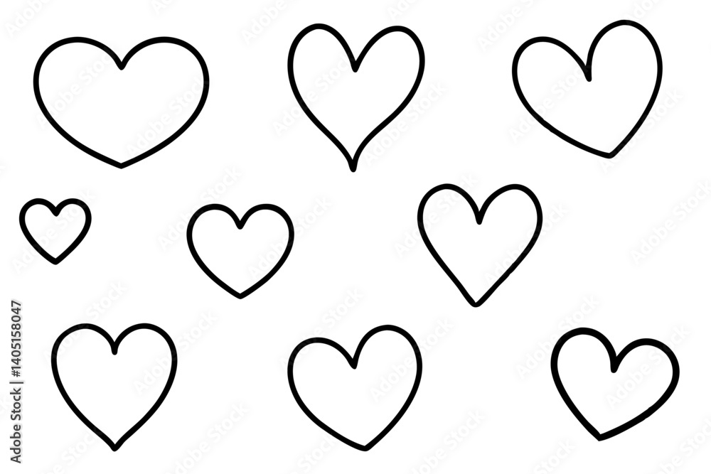 Hand Drawn Heart Outline Icons Vector Set Minimal Black Love Shape Collection Hand Drawn Heart Outline Icons Vector Set Minimal Black Love Shape Collection