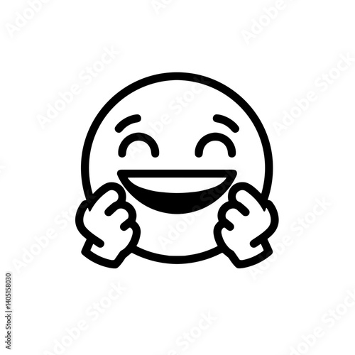 Minimalistic line art illustration of a smiling emoji showing off its broad smile and encouraging others to smile on a clean background