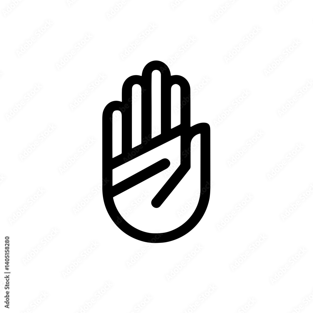Minimalistic line art illustration of a hand with a stop sign on a clean background Minimalistic line art illustration of a hand with a stop sign on a clean background