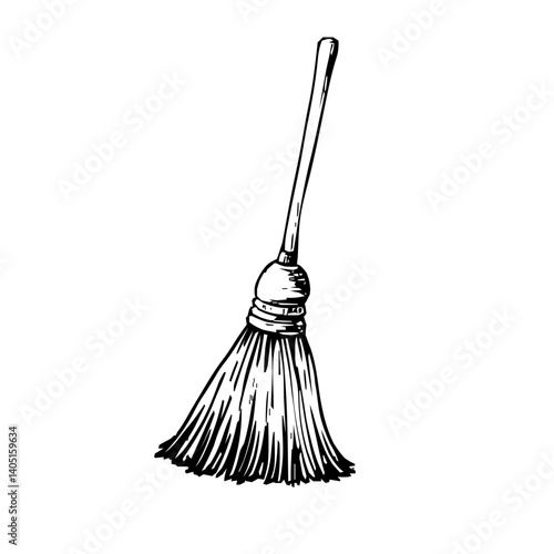 Elegantly Minimalist Broom Vector Line Art Design with Clean, Stylized Contours Representing a Simplistic Graphic Illustration