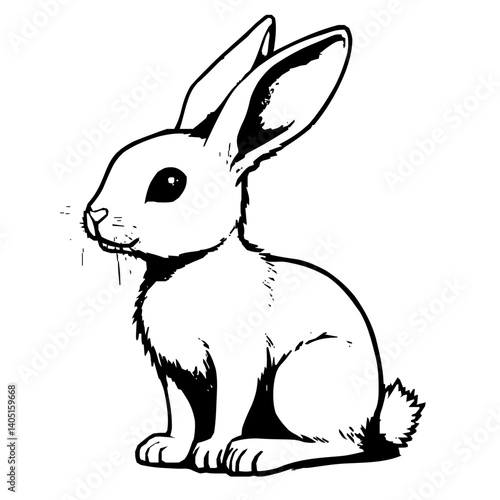 Modern Abstract Black and White Vector Illustration of a Symbolic Easter Bunny with Geometric and Dynamic Line Art