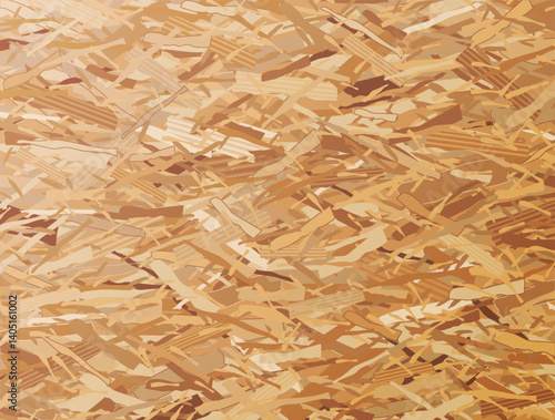 Wooden texture of oriented strand board (OSB). OSB surface close up. Background of wood chips and flakes. Vector image for construction industry, furniture production, building materials, framing