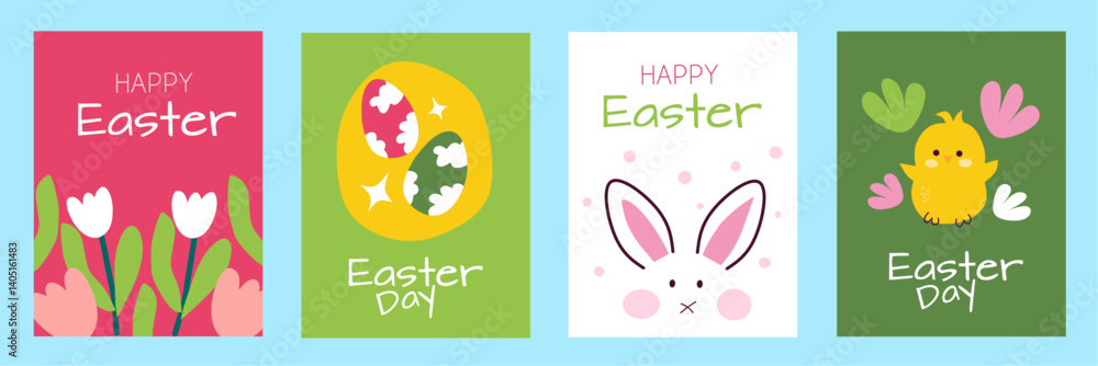 Foto Happy easter day greeting card set