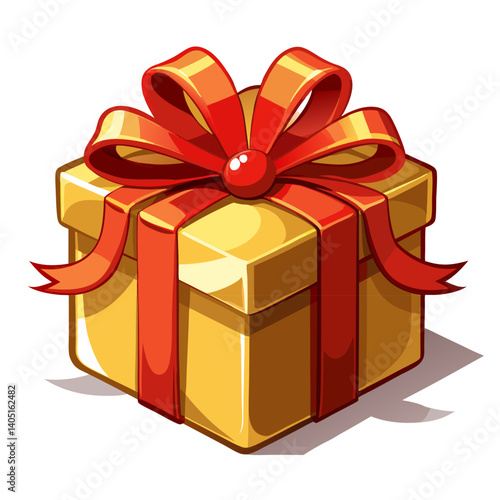 Luxury Gold Gift Box with Elegant Red Ribbon Bow, Festive Present, Holiday Surprise, Birthday       