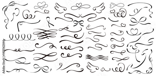 Classic calligraphy swirls, swashes. For greeting cards, wedding invitations, restaurant menu, royal certificates and graphic design. Ornate scroll elements. .eps