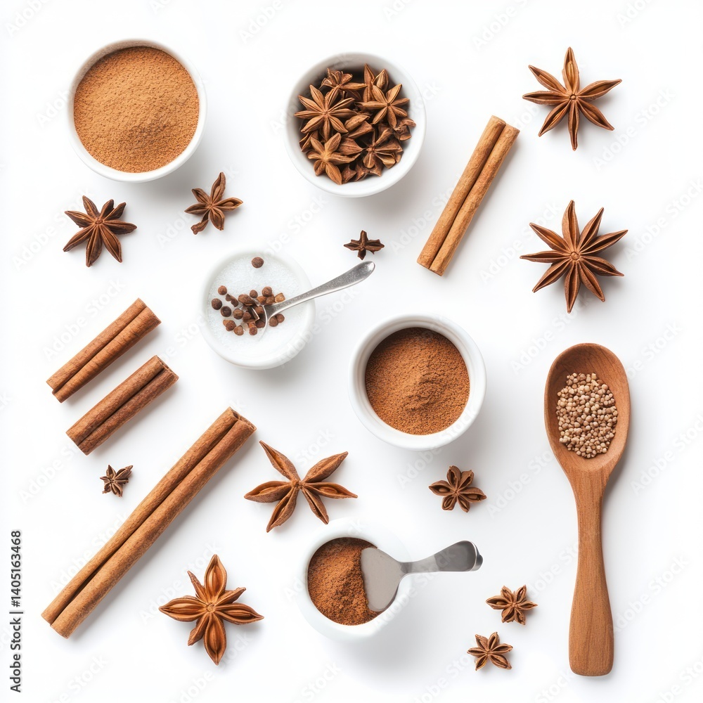 Efficient cooking, cinnamon sticks, and star anise isolated on a white background Efficient cooking, cinnamon sticks, and star anise isolated on a white background