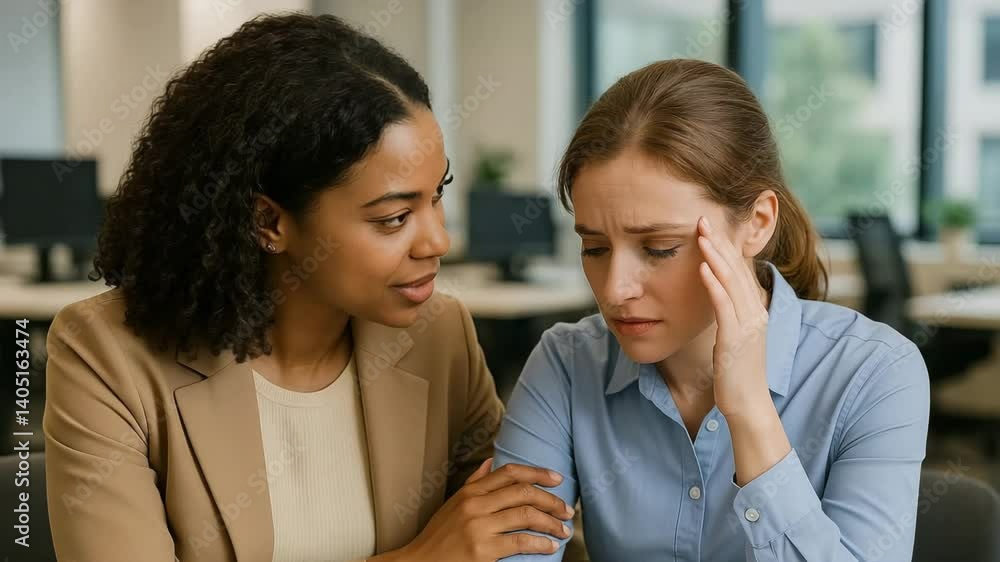 Close-up of friends offering emotional support in an office environment Close-up of friends offering emotional support in an office environment
