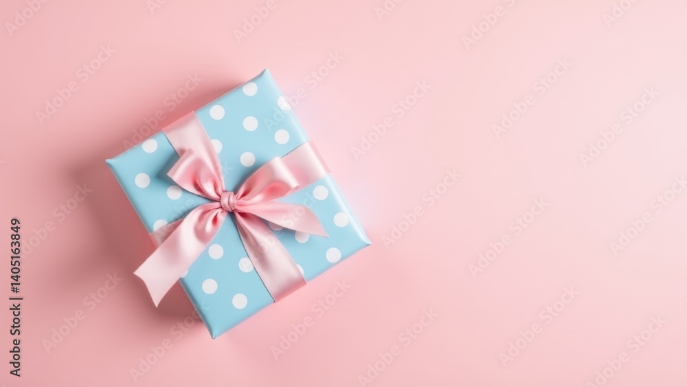 Blue Polka Dot Gift With Pink Ribbon Blue Polka Dot Gift With Pink Ribbon