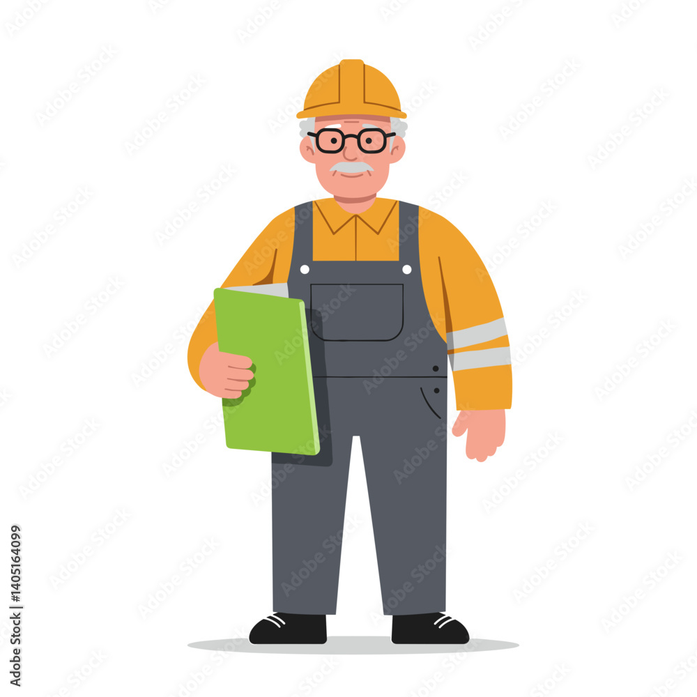 Elderly Builder Holding Papers in Work Uniform Elderly Builder Holding Papers in Work Uniform