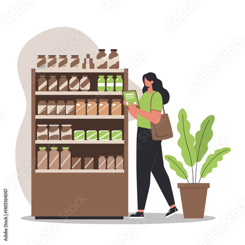 Young adult shopping in retail aisle with wellness products  