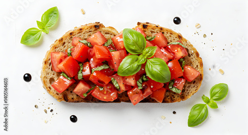 Classic Bruschetta With Ripe Tomatoes And Fresh Basil On Grilled Bread