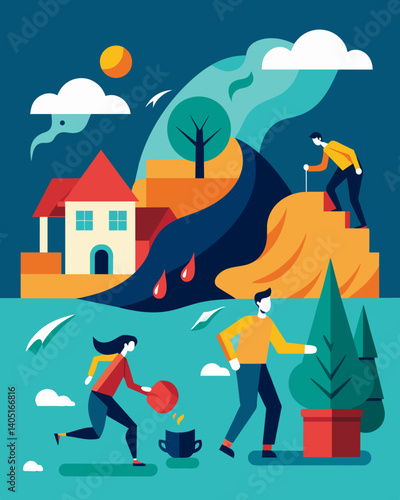 After a natural disaster devastated the area the government stepped in with a bailout for affected businesses to help them rebuild and continue operations.. Vector illustration