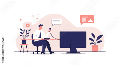 Corporate man making a phone call while working at a desk  