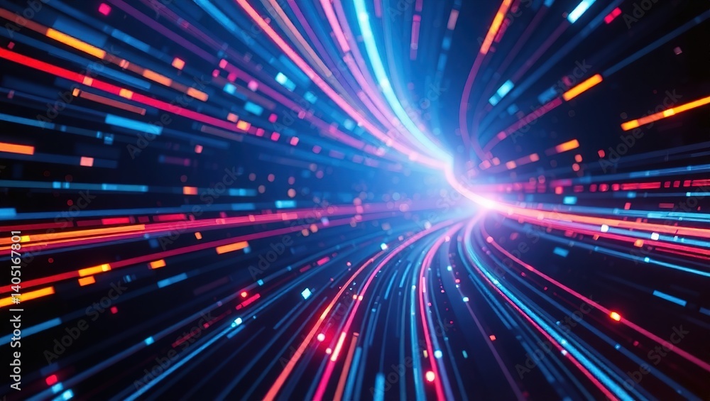 Fototapeta premium Abstract Data Flow in Futuristic Digital Space. Dynamic Technology Concept.