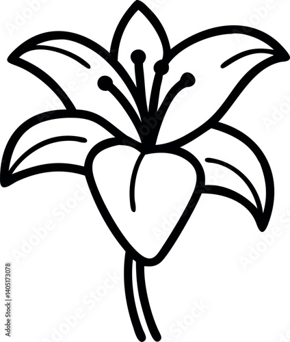 Elegant stargazer lily outline on a white background. Bold yet minimal—perfect for floral line art and creative designs.