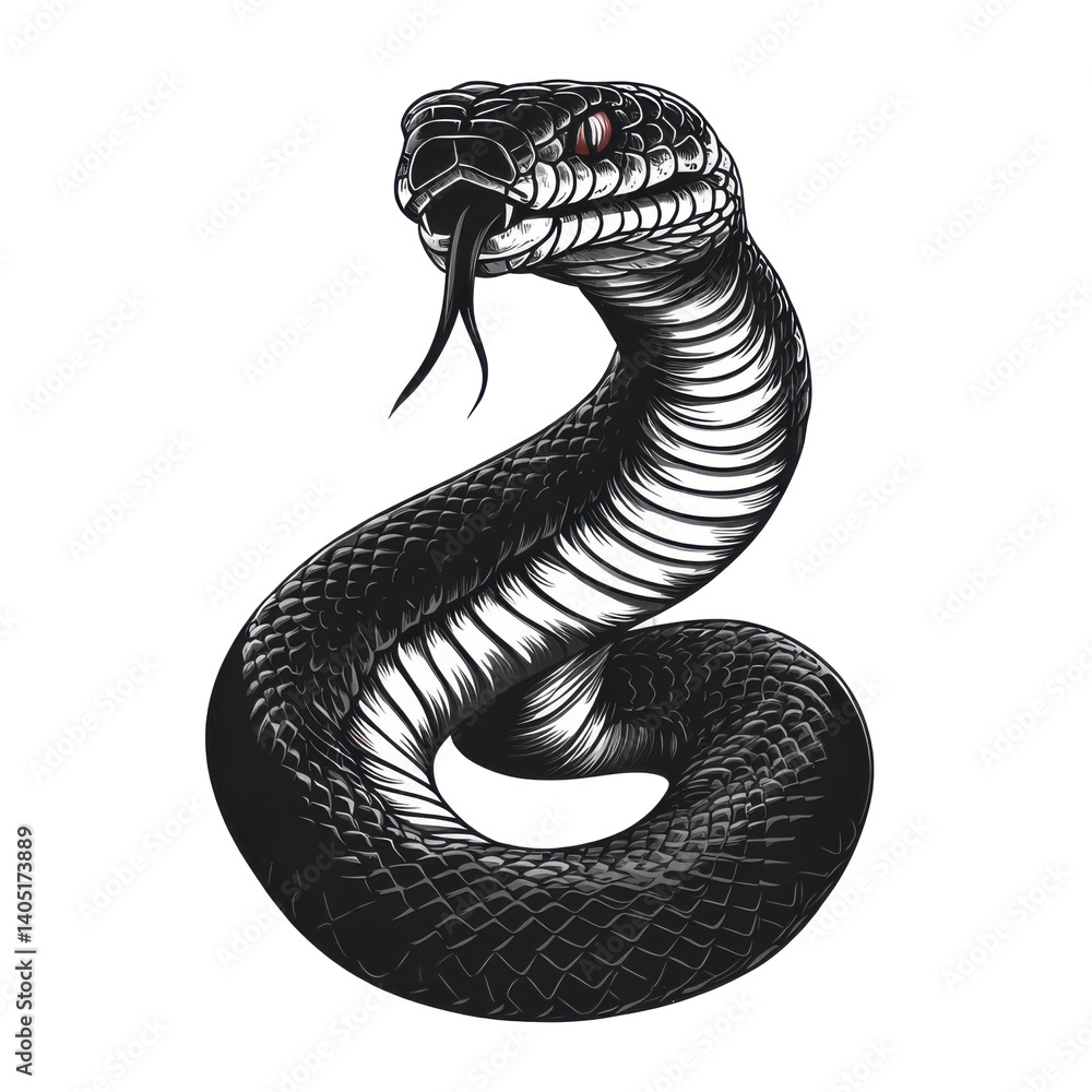 Fototapeta premium Cobra illustration, hooded serpent full-body art