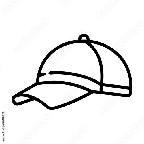 Black line art baseball cap drawing on white background