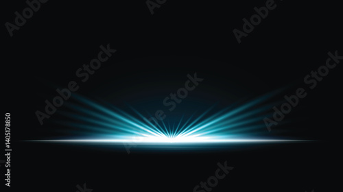 Light rays on black background. Abstract bright light flash effect design. Vector illustration