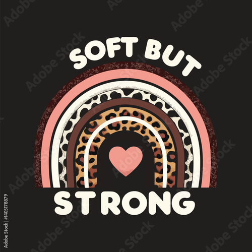 Rainbow motif cheetah pattern small pink heart t shirt design. Generative AI.