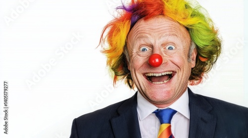 Cheerful clown performance circus venue portrait photography bright colors lively atmosphere joyful expression