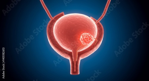 Anatomical View of a Human Bladder with a Prostate Tumor and Blood Vessels
