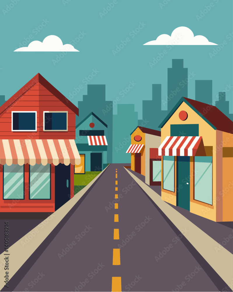 The small familyowned shops that used to line the street now stood closed and vacant their owners unable to keep up with the economic downturn.. Vector illustration