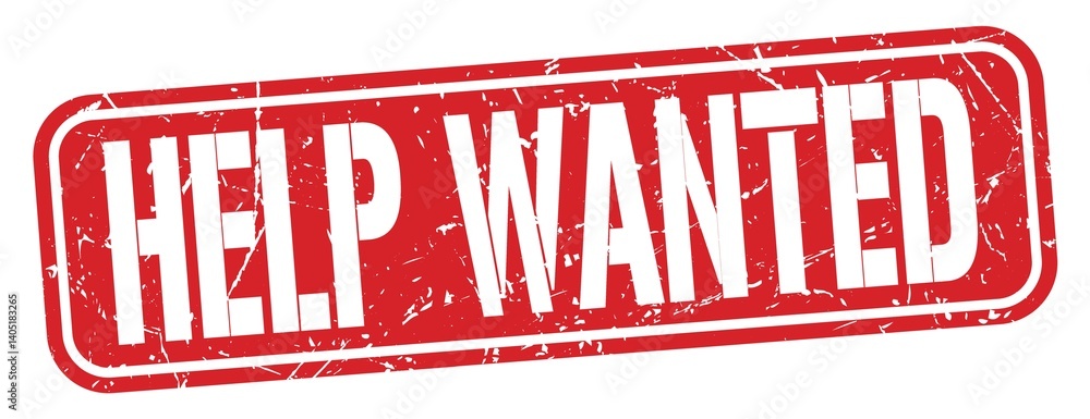 HELP WANTED text written on red stamp sign.