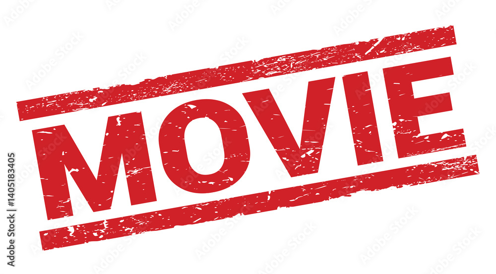 MOVIE text on red rectangle stamp sign.