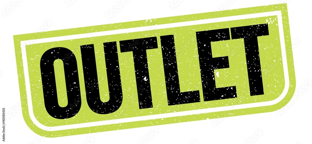 OUTLET text written on green-black stamp sign.