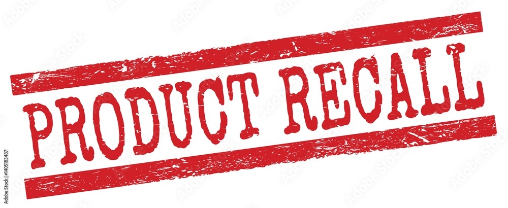 PRODUCT RECALL text on red lines stamp sign.