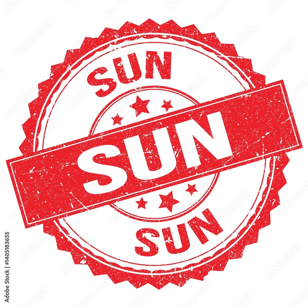 SUN text on red round stamp sign