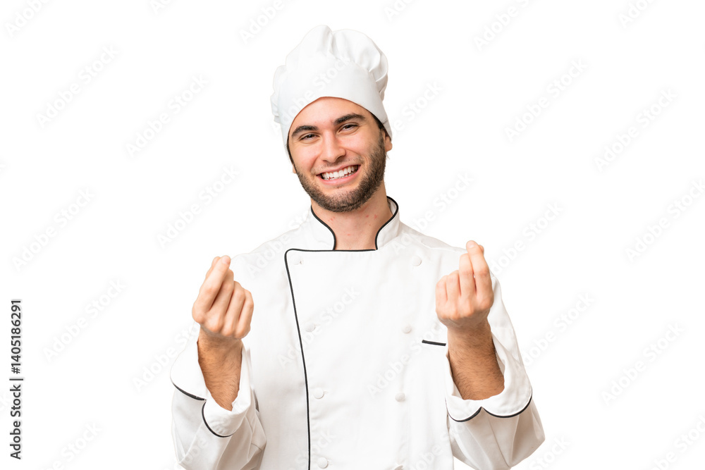 Young handsome chef man over isolated background making money gesture Young handsome chef man over isolated background making money gesture