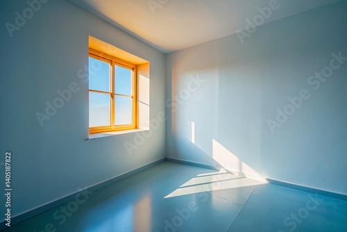 Sunlit Room: An inviting interior space, illuminated by natural light streaming through a window, creating shadows and highlighting the room's minimalist aesthetic.