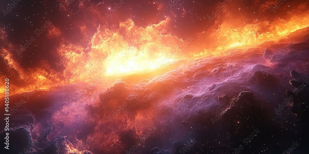 Vibrant cosmic clouds illuminated by bright stars in a nebula captured in deep space Vibrant cosmic clouds illuminated by bright stars in a nebula captured in deep space