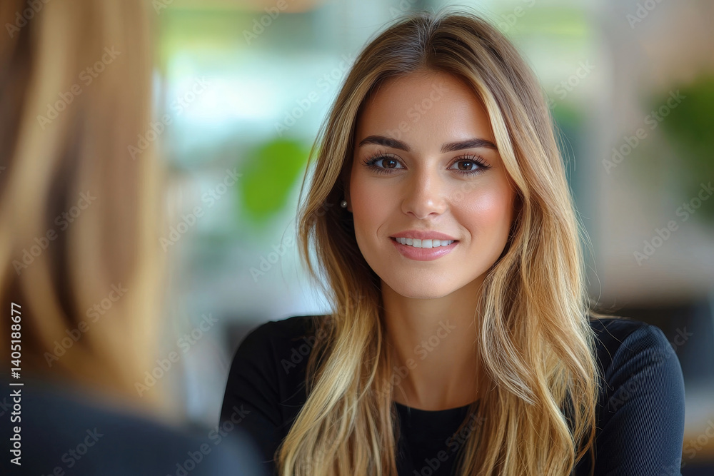Beautiful woman manager communicates with the client in the work Beautiful woman manager communicates with the client in the work