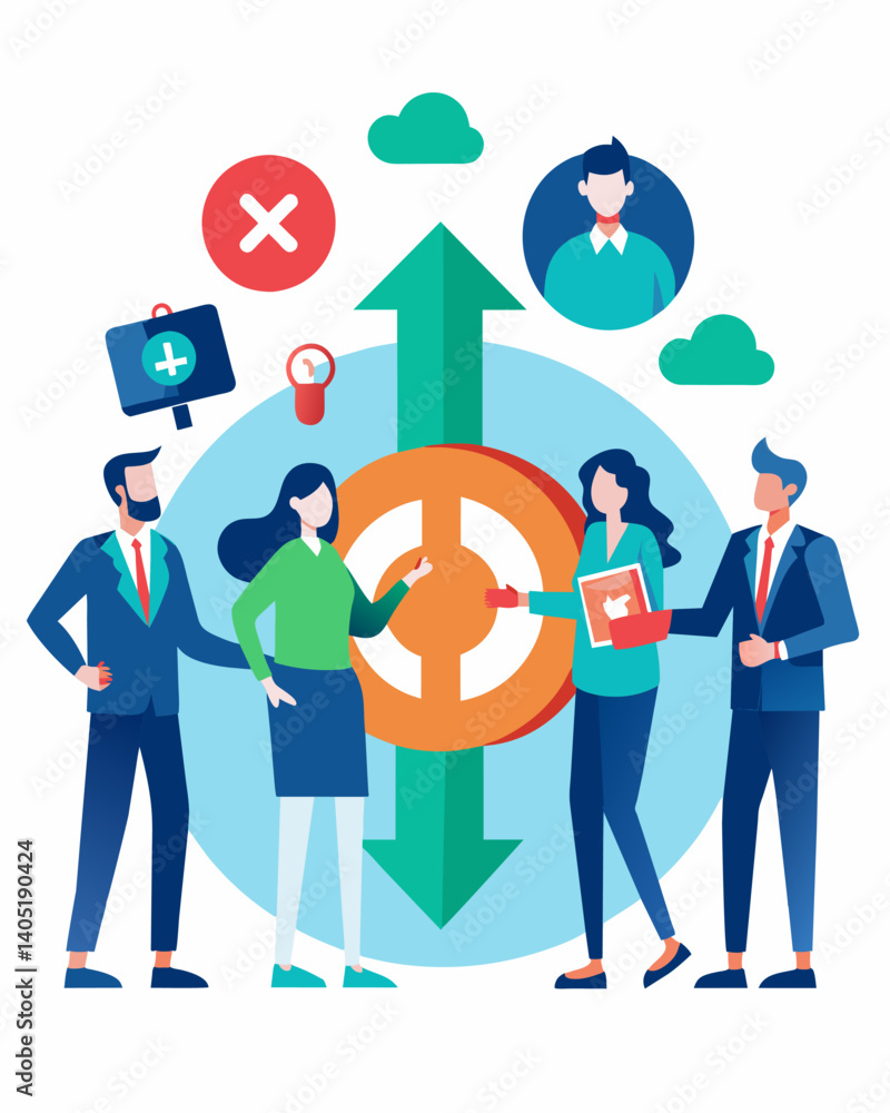 A team of crisis management experts brought in to help the affected company navigate the aftermath of the recall and salvage their reputation.. Vector illustration A team of crisis management experts brought in to help the affected company navigate the aftermath of the recall and salvage their reputation.. Vector illustration
