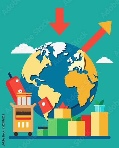 The oversupply of goods due to overproduction has resulted in a decrease in consumer demand further hindering international trade.. Vector illustration