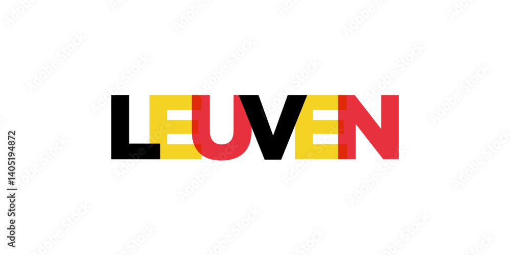 Leuven in the Belgium emblem. The design features a geometric style, vector illustration with bold typography in a modern font. The graphic slogan lettering. Leuven in the Belgium emblem. The design features a geometric style, vector illustration with bold typography in a modern font. The graphic slogan lettering.