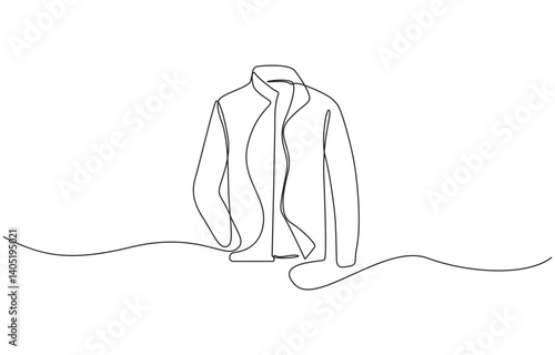 Jacket in continuous line art drawing style. Men's clothing garment black linear design, Jacket continuous one line drawing of jacket icon linear design isolated on white background outline.