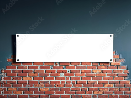 Obraz na płótnie Transparent signboard on red brick wall with night lighting, suitable for advertisement or message. w salonie