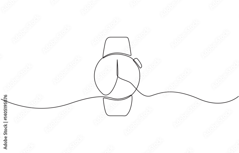 Continuous line drawing art of wristwatch with a strap, One line of vintage watch, Watch continuous line icon vector illustration. Clock symbol. Continuous line drawing art of wristwatch with a strap, One line of vintage watch, Watch continuous line icon vector illustration. Clock symbol.