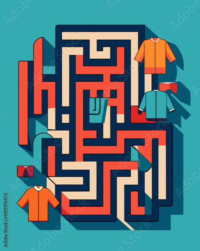 The amount of discarded fast fashion clothing creates a maze of fabric making it impossible to tell where one garment ends and another begins.. Vector illustration