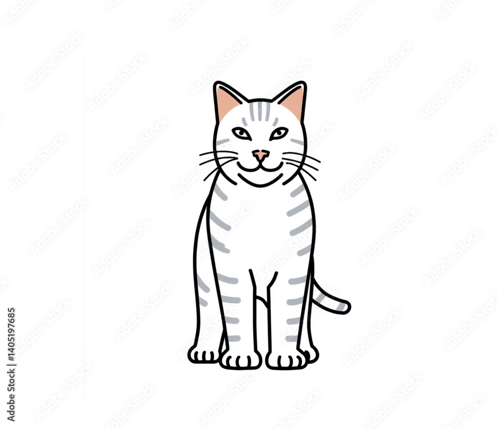 Obraz premium Sly Striped Cat Illustration, Mischievous and Cartoonish, Gray and White
